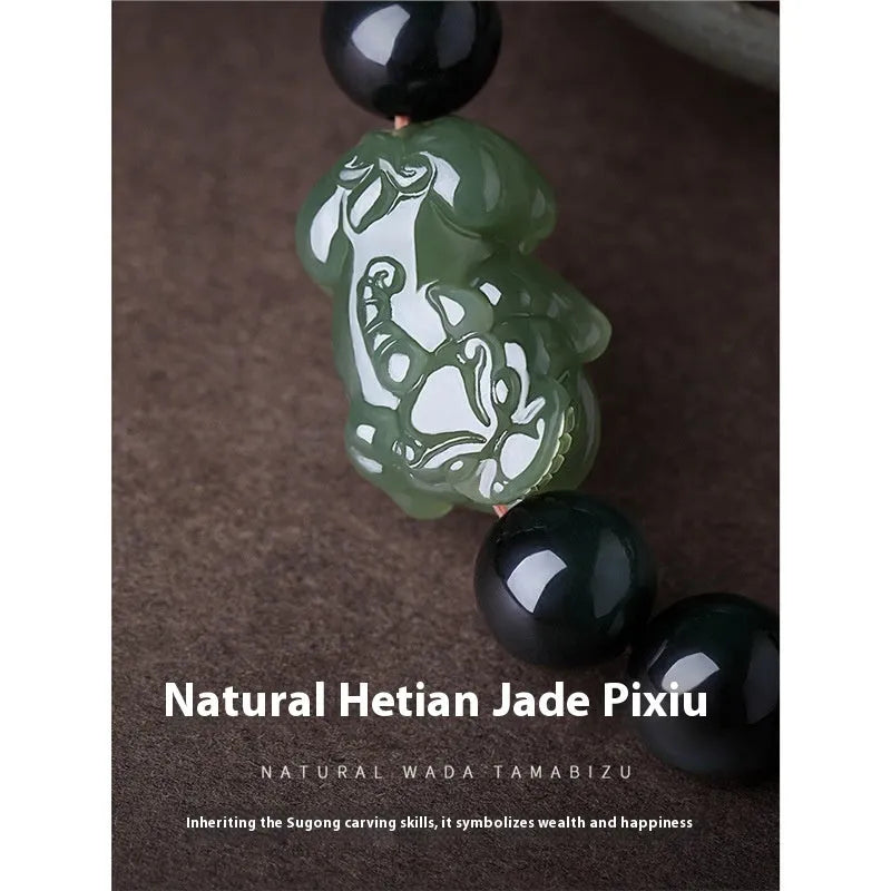 Natural rainbow eye obsidian bracelet with colourful stone and Hetian jade crystal beads