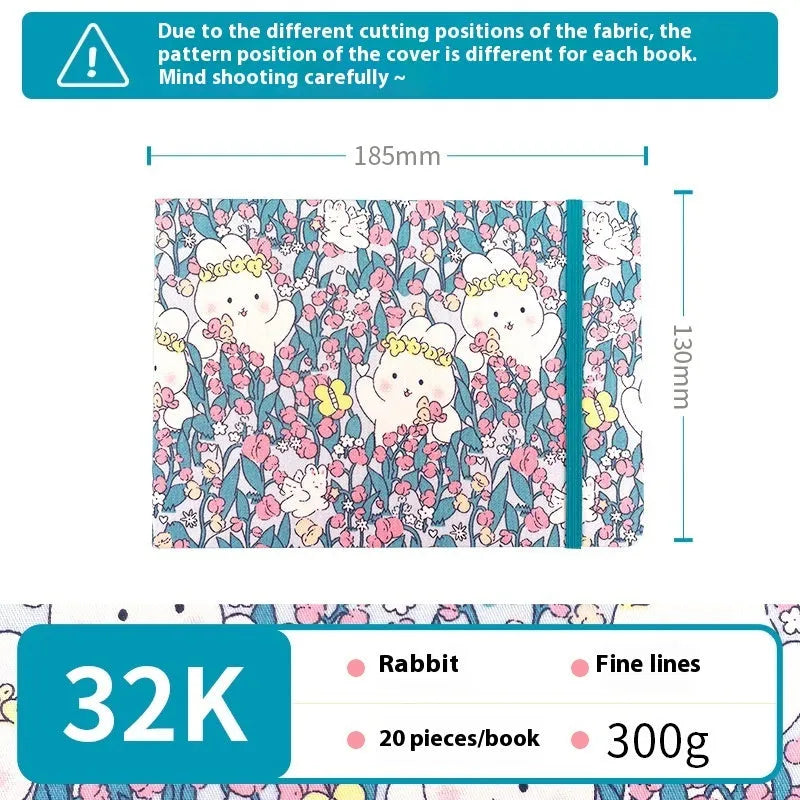Feiluniao handmade fabric watercolour notebook with cotton paper, 185mm long, shown in a cover design option.
