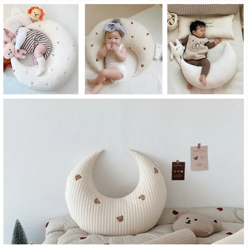 Anti-mite pure cotton baby nursing U-shape pillow in bear pattern, 56x65cm size