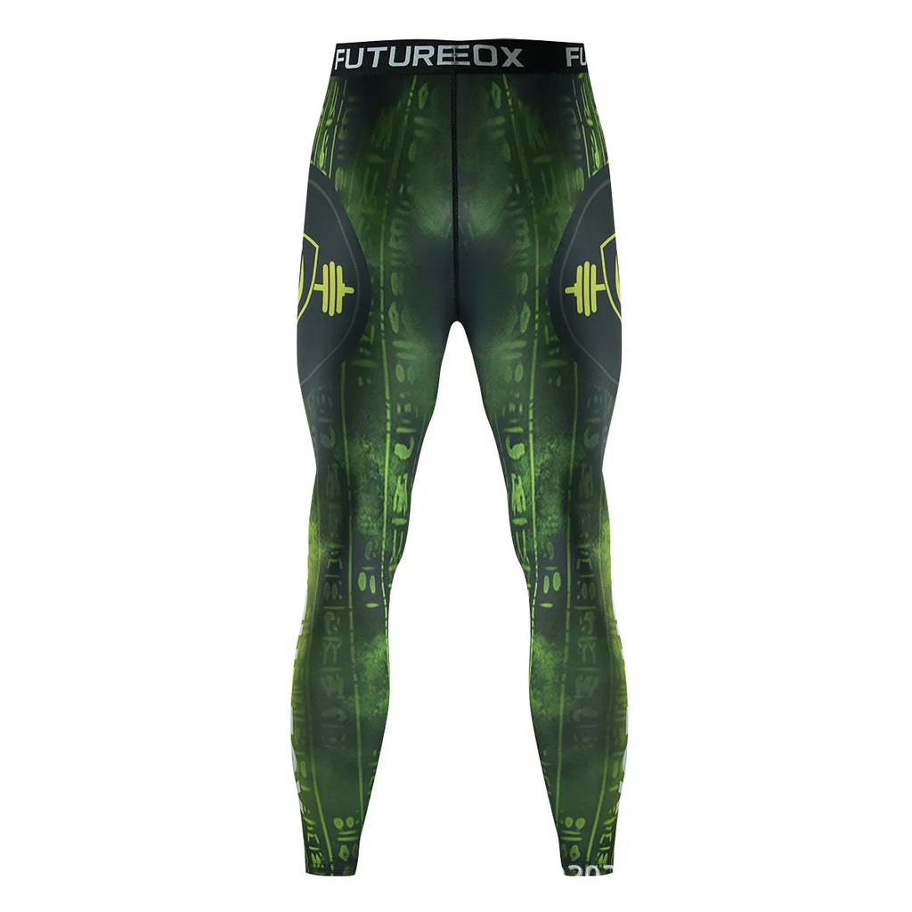 Men's slim-fit long sleeve sports top and trousers set in dark colour for outdoor fitness.