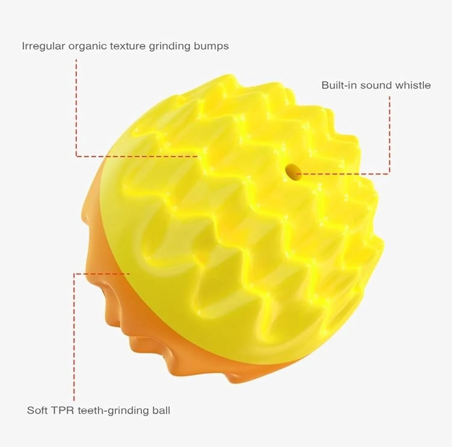 Blue and orange squeaky dog ball toy with spiky dental cleaning surface for aggressive chewers