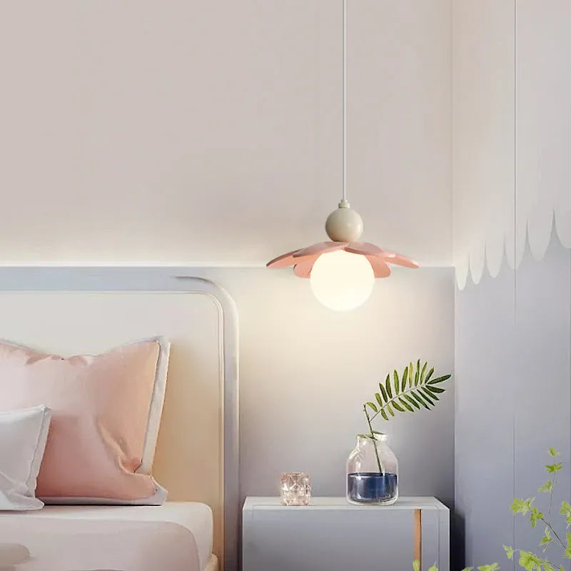 Modern minimalist cream bedside chandelier with Full Spectrum warm and tricolor light options, pink colour finish