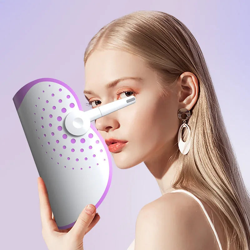 White and purple photon beauty mask IPL device for home skin treatment with storage bag and accessories.