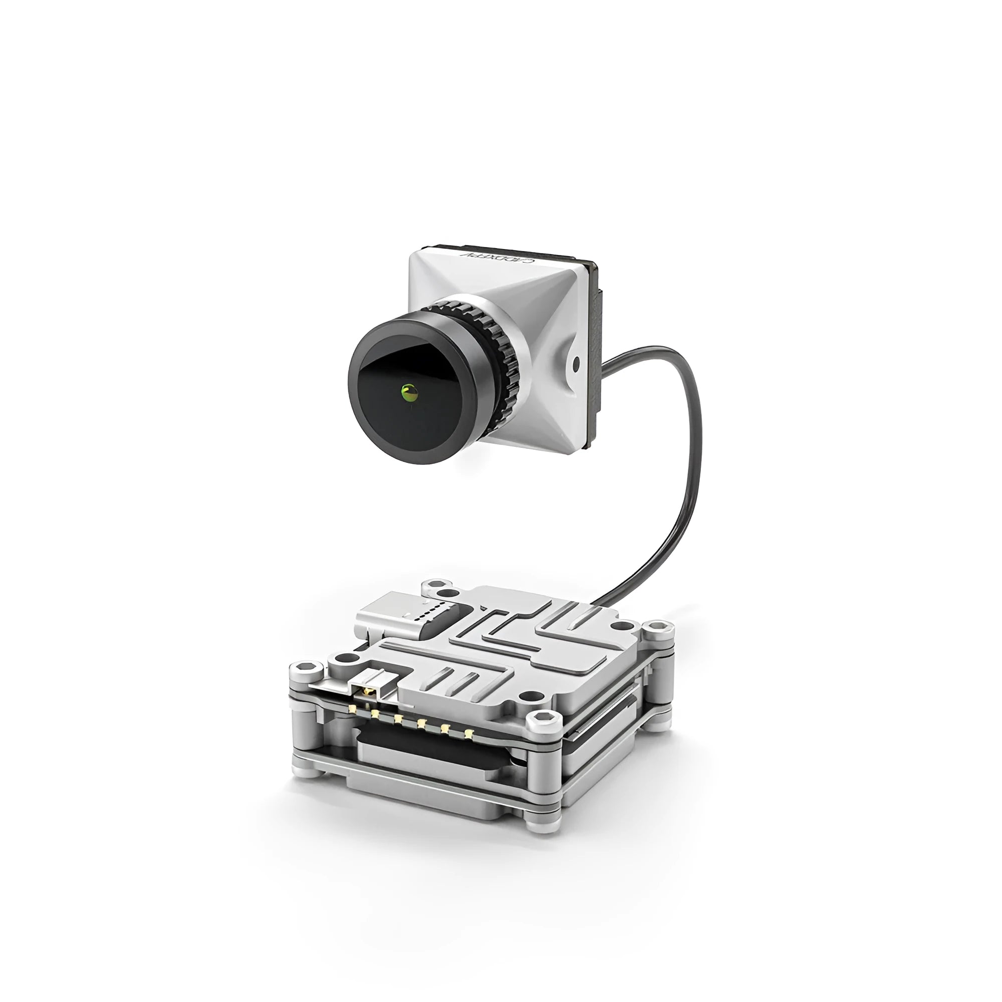Silver aluminium Caddx Vista DJI FPV adaptor kit with M2 screws, spacers, and wiring harnesses