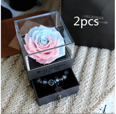Eternal flower gift box with artificial roses, measuring 8.5cm wide and 10.5cm high