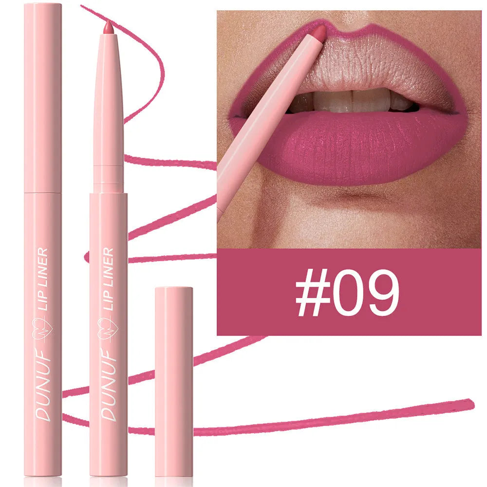 Set of twelve velvet matte lip liner pencils in different colours numbered 01 to 12