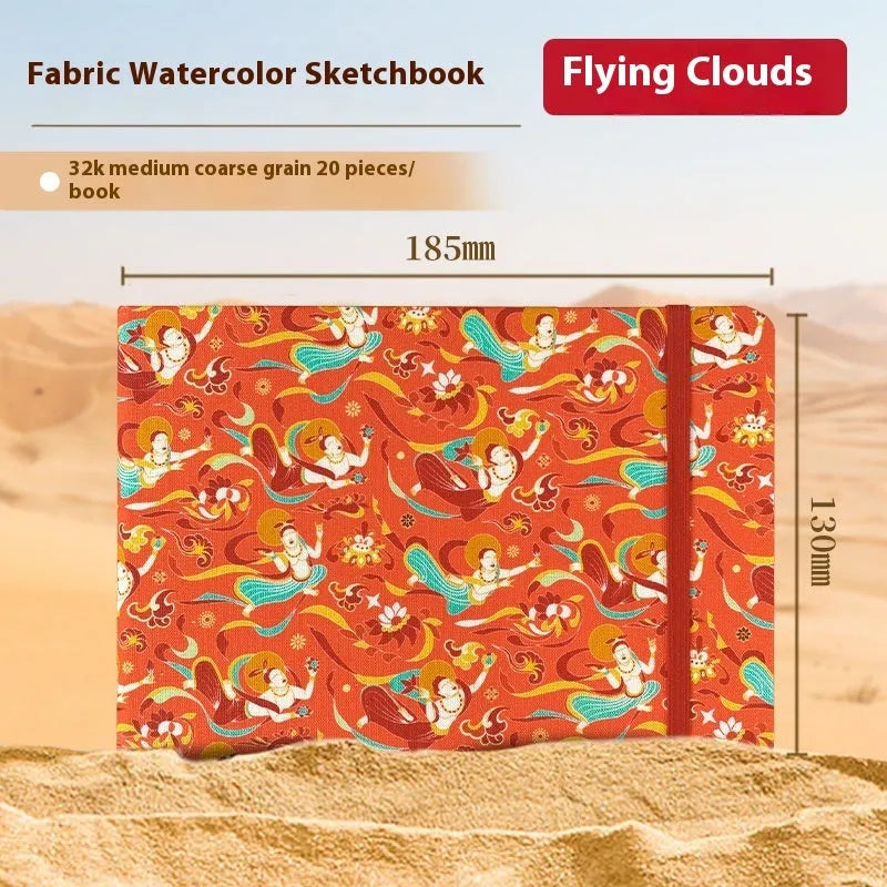 Feiluniao handmade fabric watercolour notebook with cotton paper, 185mm long, shown in a cover design option.