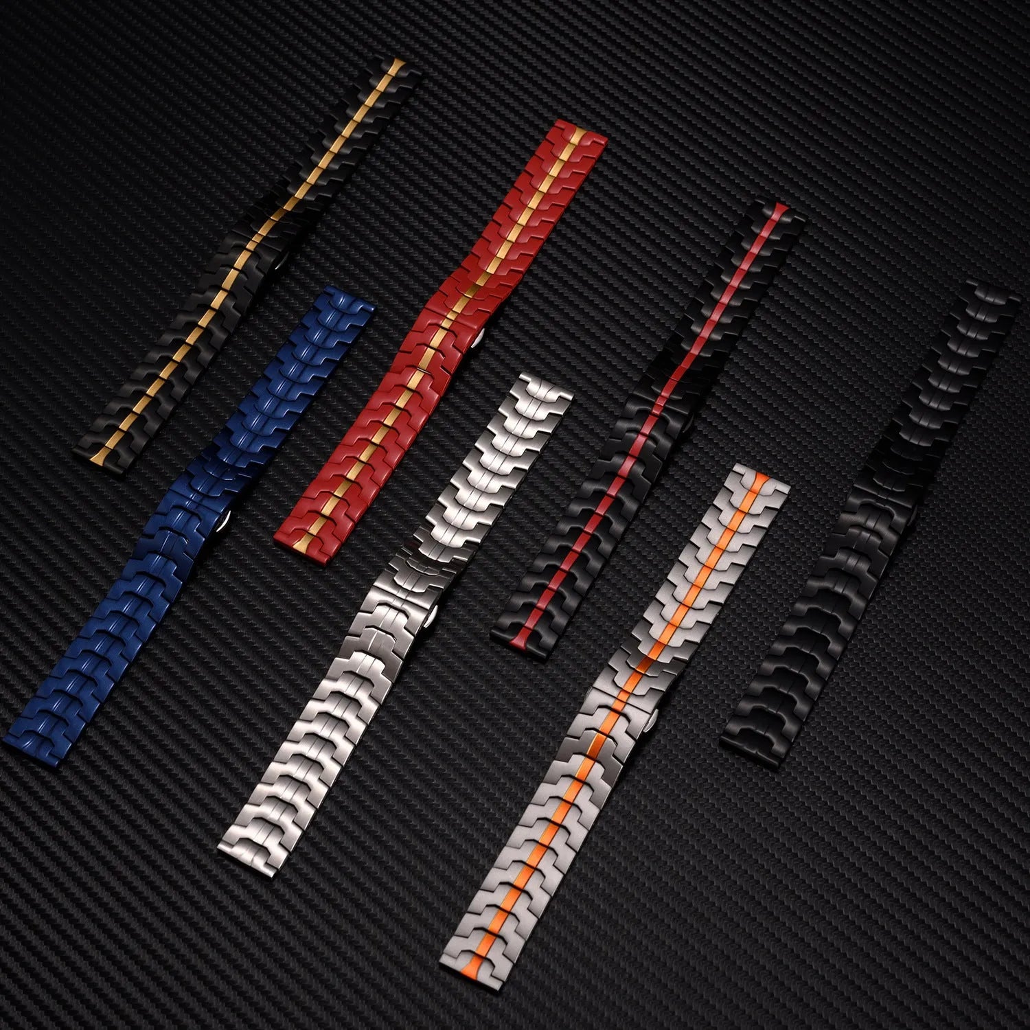 Stainless steel watch strap for Samsung Galaxy Watch in silver, showing business-style full band design.