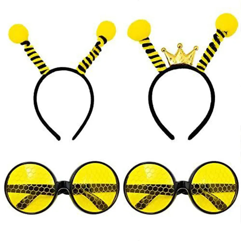 Bees party costume set with black and yellow striped headband and matching glasses