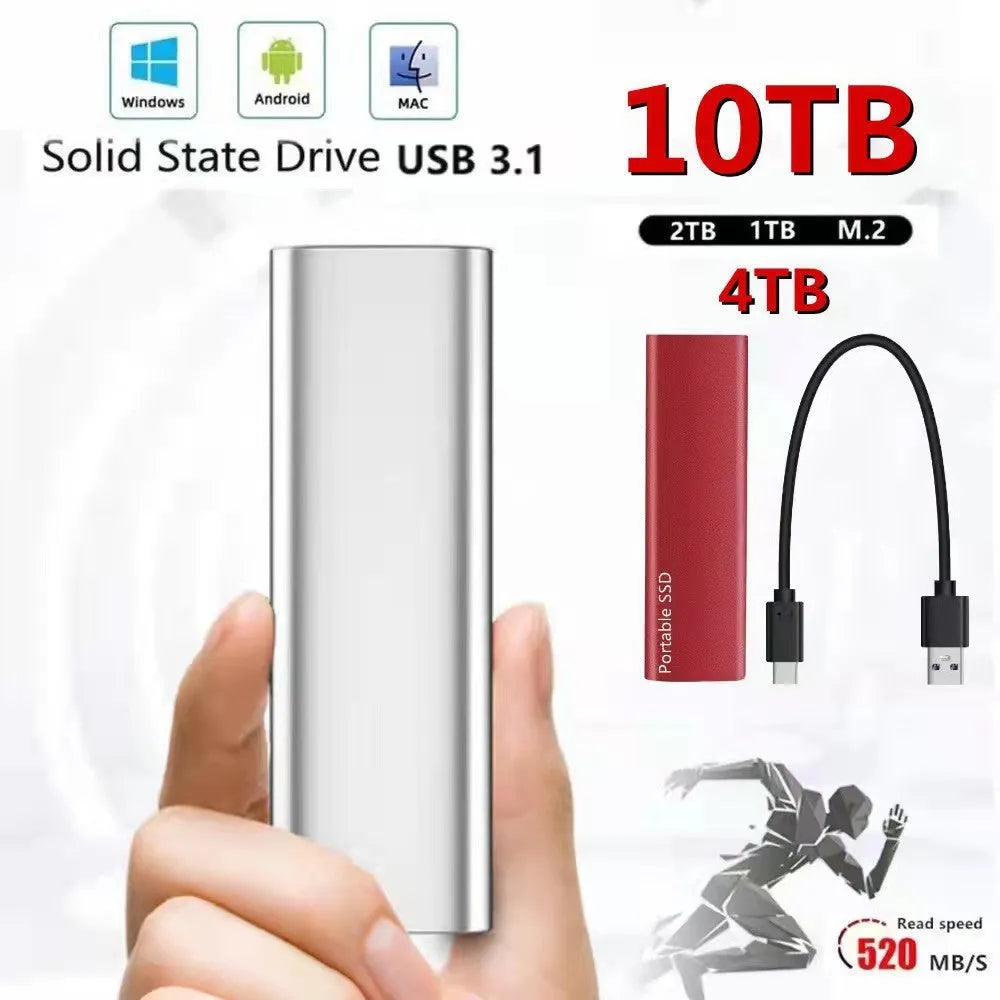 Red Hot Mobile SSD expansion hard disk with metal shell and ultra-thin design on a white background.