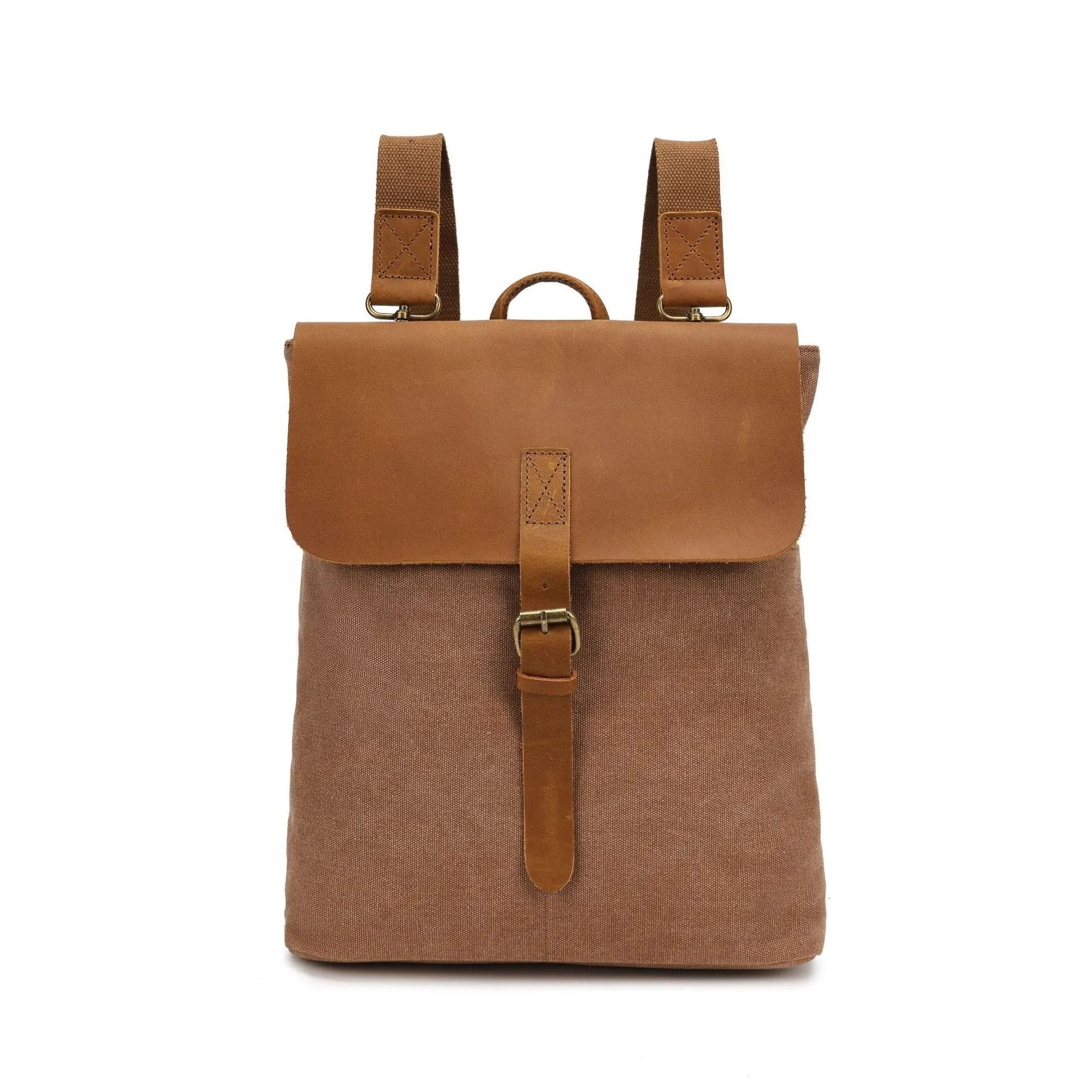 Crazy Horse leather casual student minimalist backpack in canvas material with waterproof function