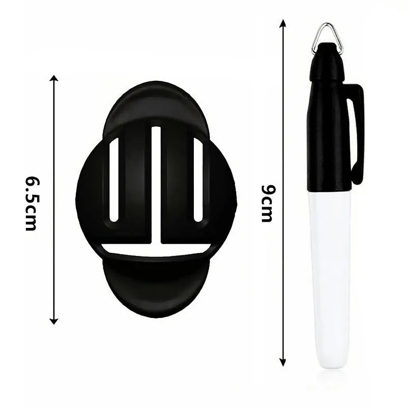 Outdoor golf scriber putter alignment tool set showing four plastic scribers and four drawing pens.