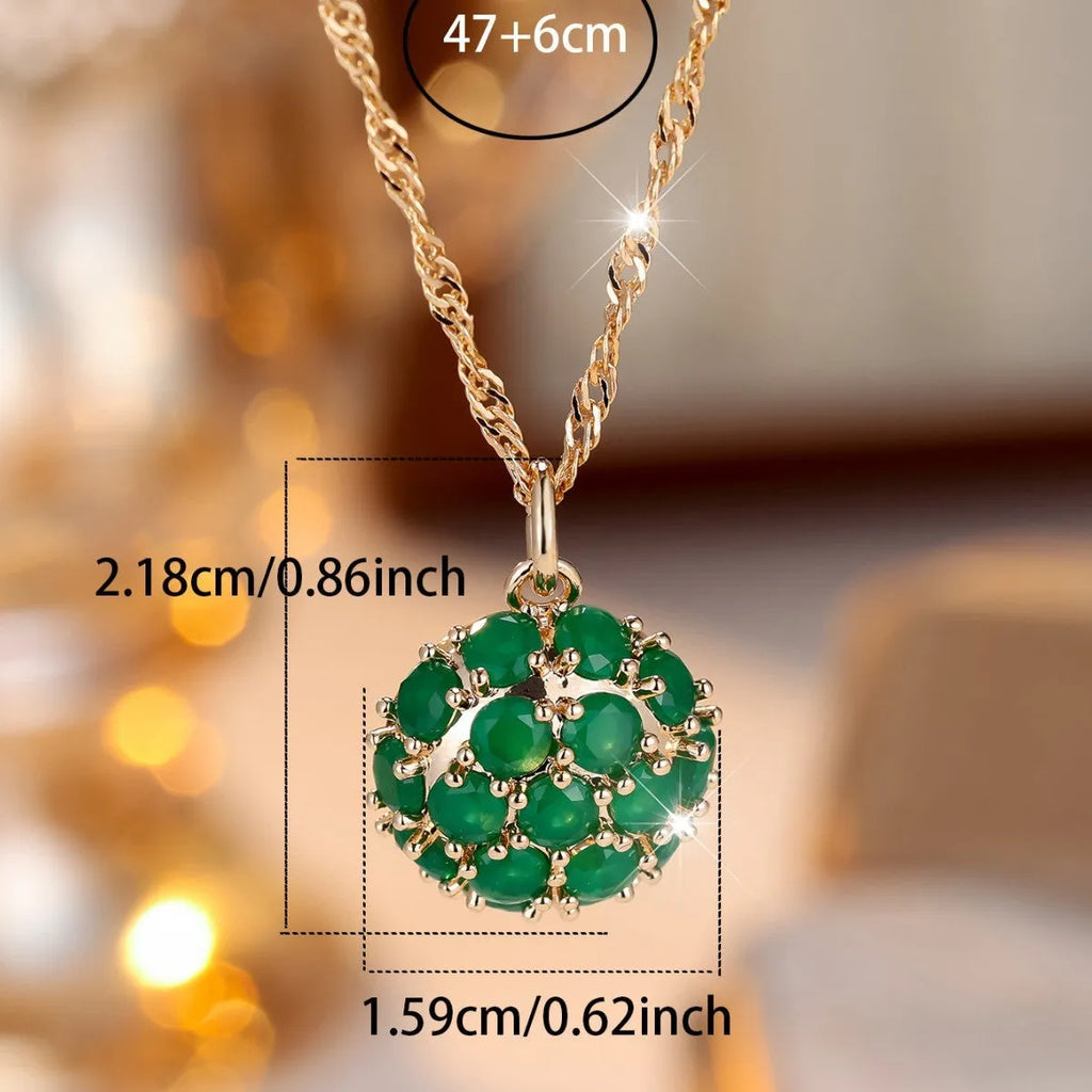 Women's round emerald diamond geometric pendant necklace with champagne gold chain