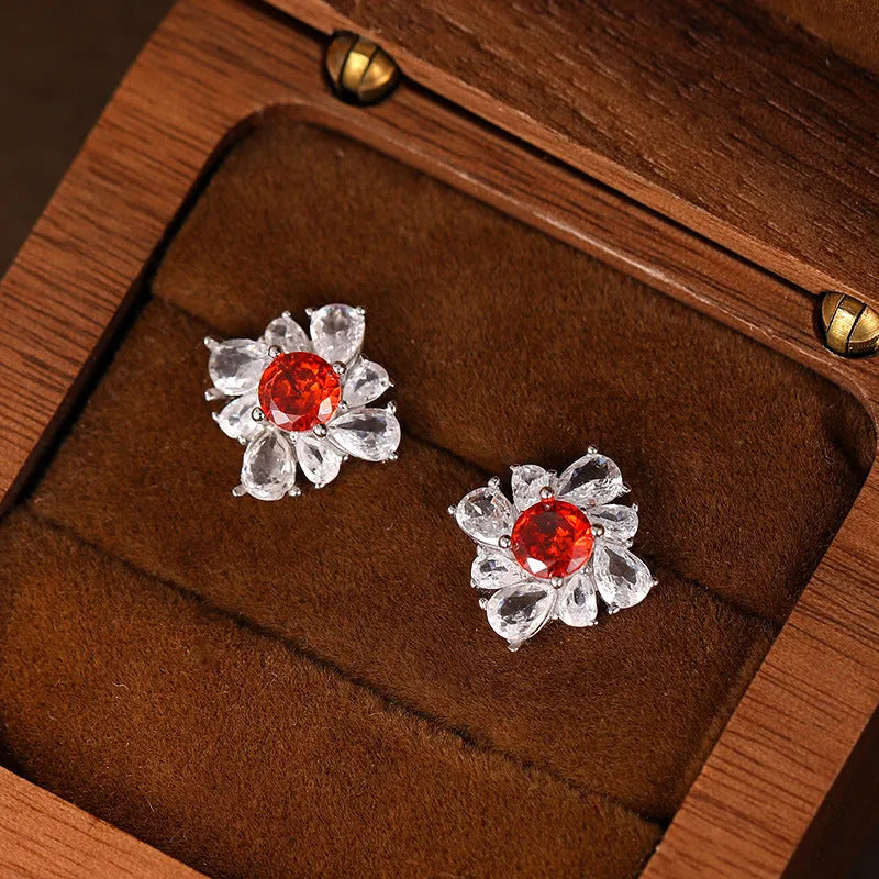 Retro geometric women's earrings with U-shaped quadrilateral design in platinum-finished 925 silver