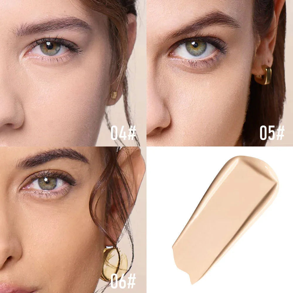 Matte sunscreen liquid foundation SPF 30 bottle in six colour shades 01color through 06color