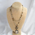 Tribal style necklace with two-layer stone and glass pendant on adjustable alloy chain