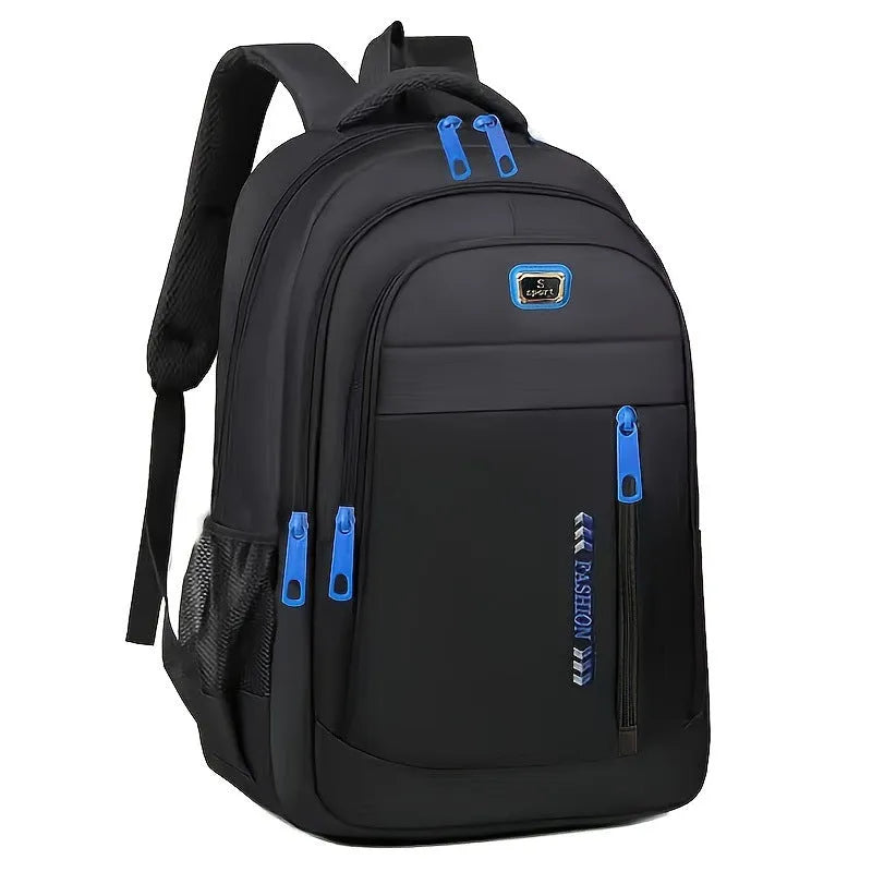 Commuter large capacity lightweight waterproof Oxford cloth backpack with air pillow belt in black