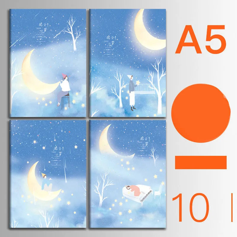10-pack of kraft paper notebooks with thread binding in A5 and B5 sizes with various cover designs