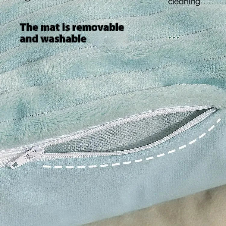 Morandi coloured washable pet bed mat with kennel structure for dogs and cats on a sofa.