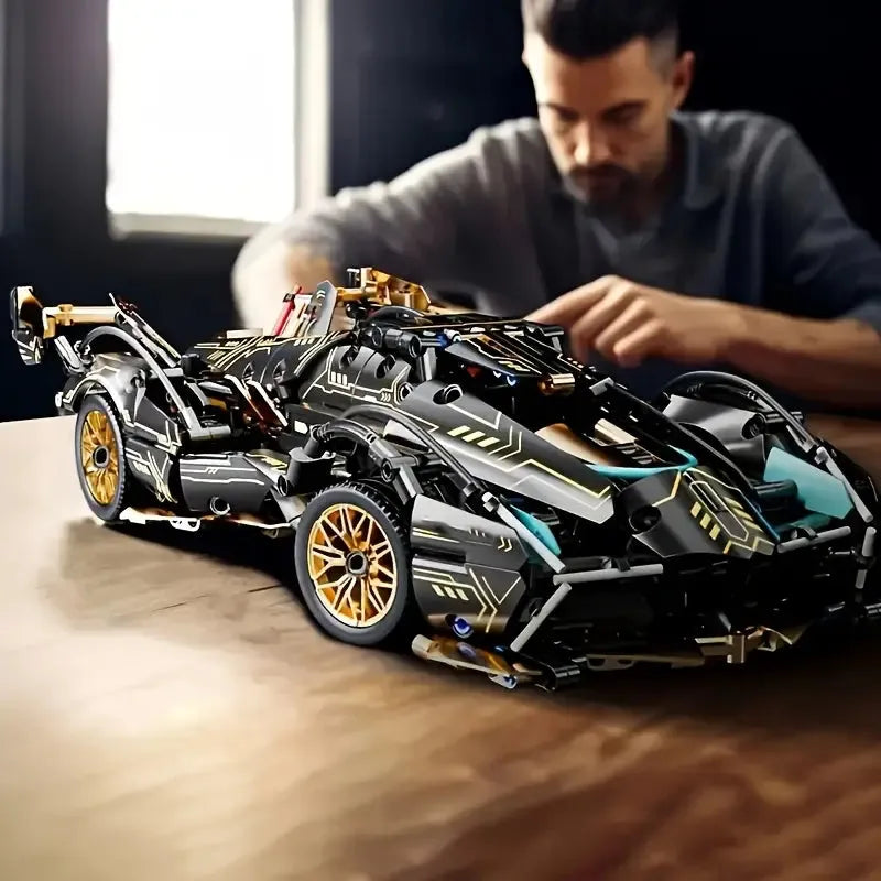 Remote control building blocks sports car racing toy on a plain background