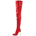 Lady's plus-size over-the-knee fashion boots with metal heels in black, side zipper, size 35-48