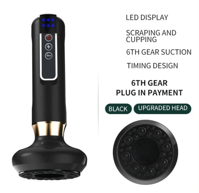 Green electric vacuum cupping massager with suction cup and charging cable