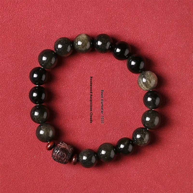Vintage golden obsidian life bracelet with hand-woven 10mm round beads in a unisex national style design.