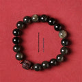 Vintage golden obsidian life bracelet with hand-woven 10mm round beads in a unisex national style design.