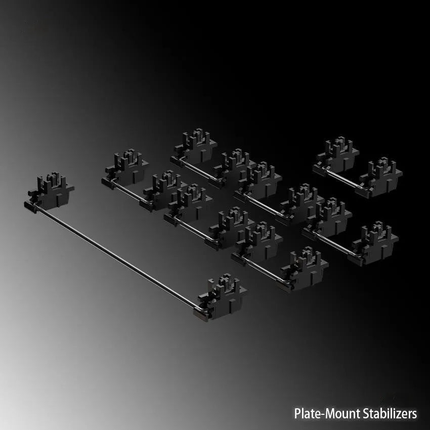 Keyboard shaft mechanical keyboard stabiliser accessories kit in black and white for 6.25U and 7U sizes.