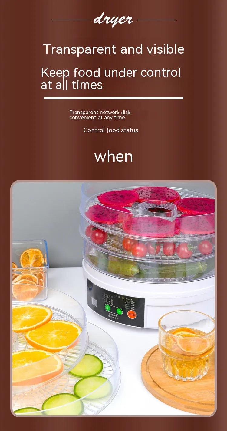 Five-layer household food dehydrator with removable drying trays and UK plug