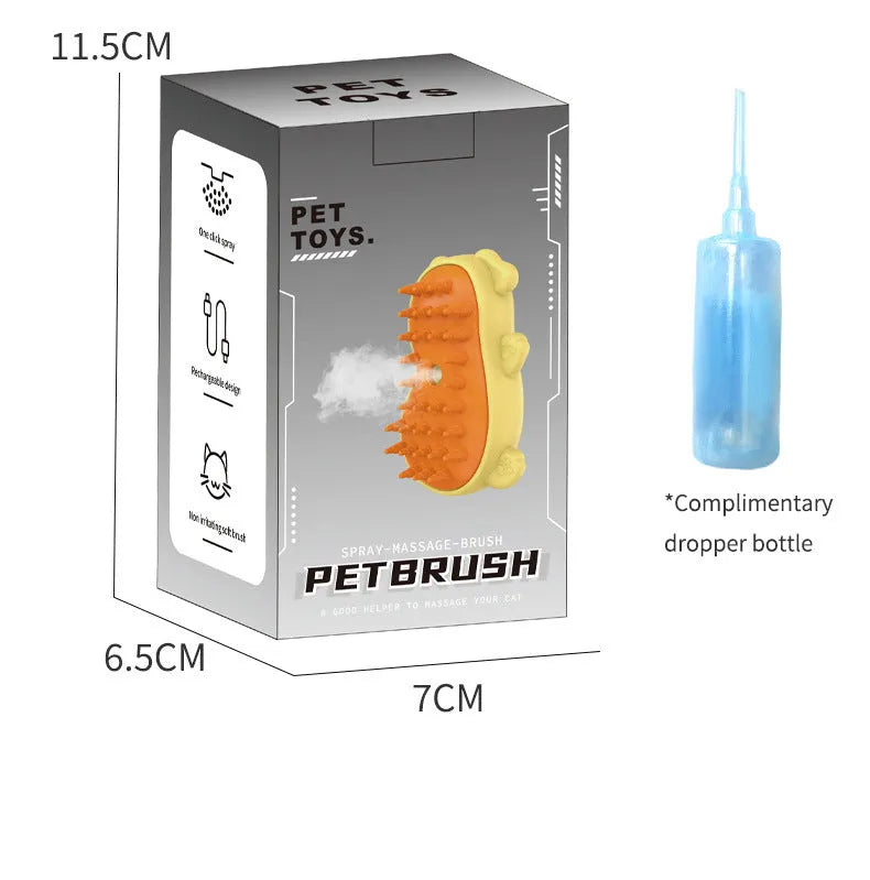 Yellow electric disposable spray brush for pet hair removal and massage cleaning
