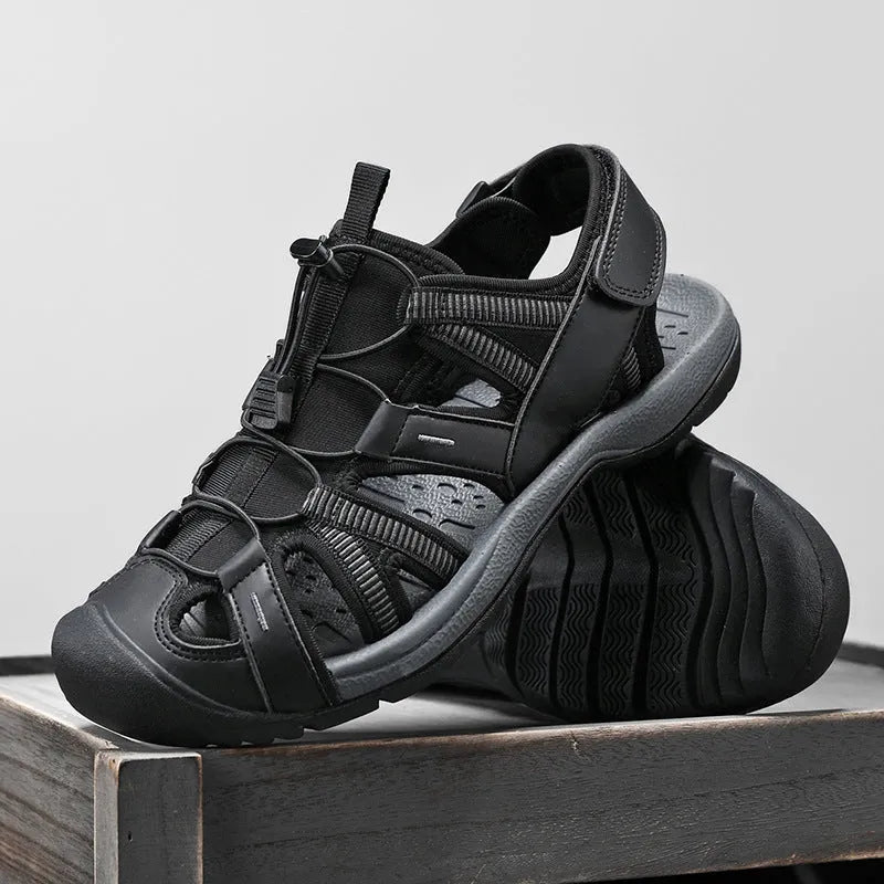 Men's blue casual sports shoes with mesh upper, Velcro straps, and rubber sole.