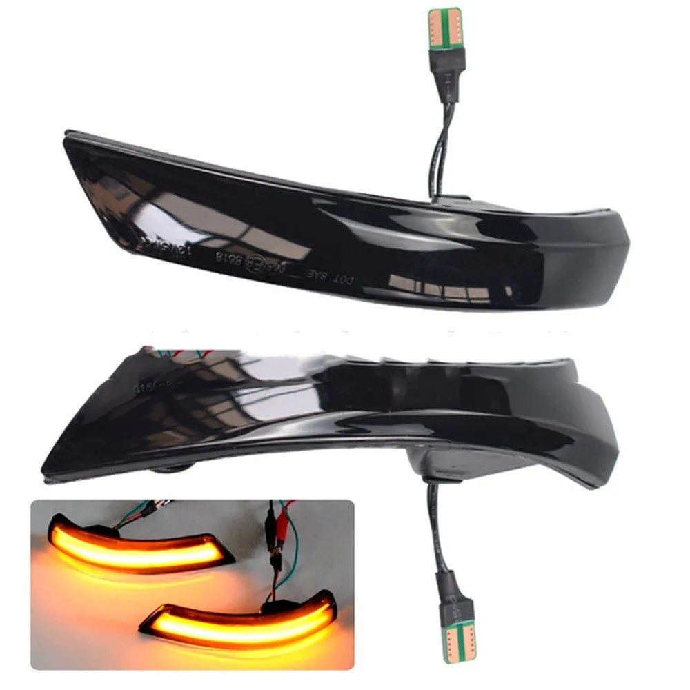 Ford Focus and Mondeo rearview mirror LED waterfall light with blue accent in ABS housing