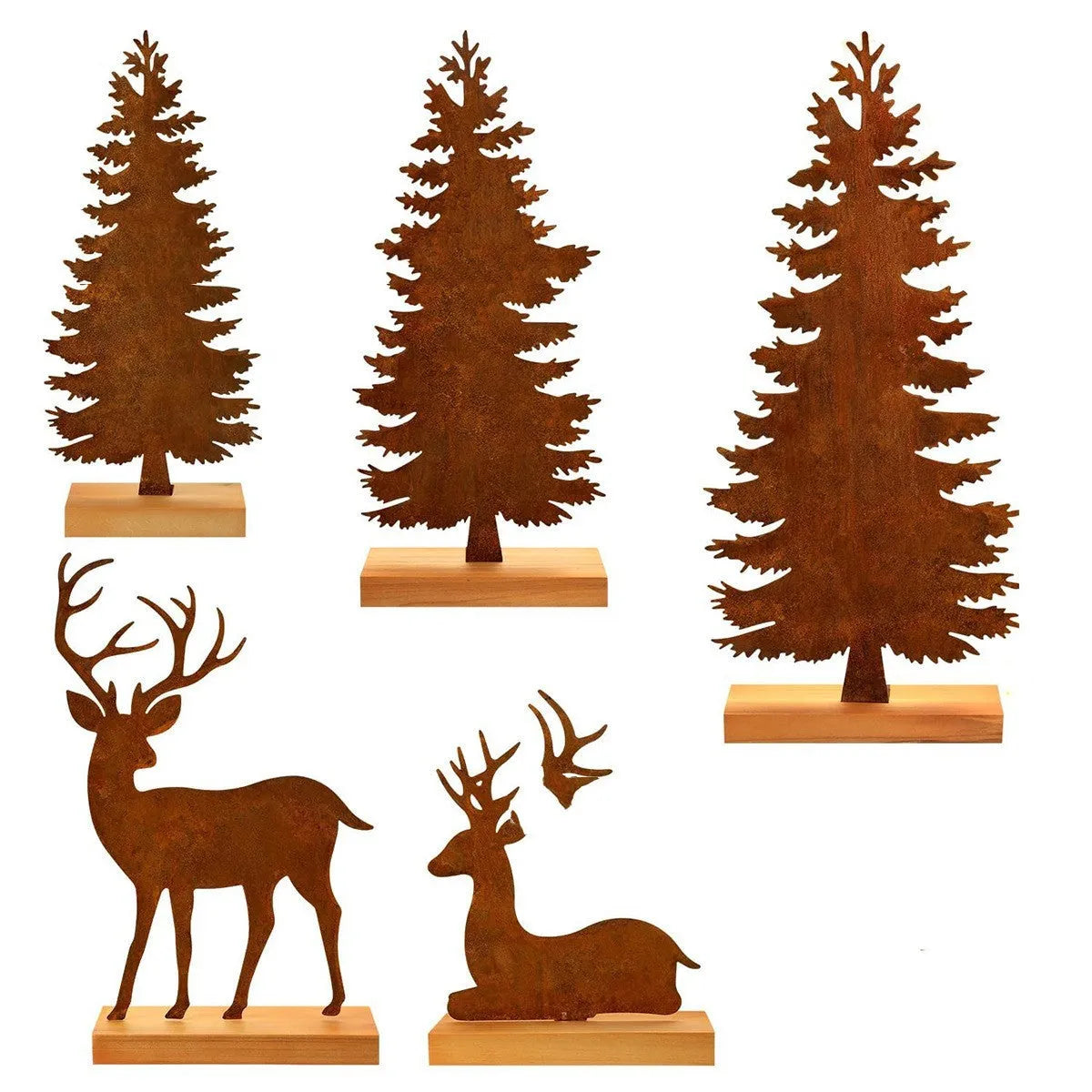 Three metal rusty Christmas tree elk decorations with American style iron construction