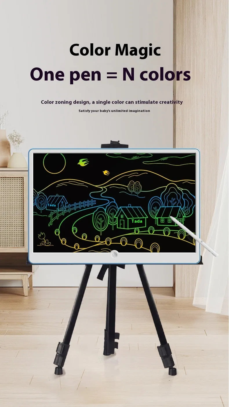 19-inch LCD children's drawing board with rechargeable battery in blue and white frame