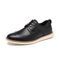 Men's black and brown slip-on casual shoes with a round toe and low-top PU upper.
