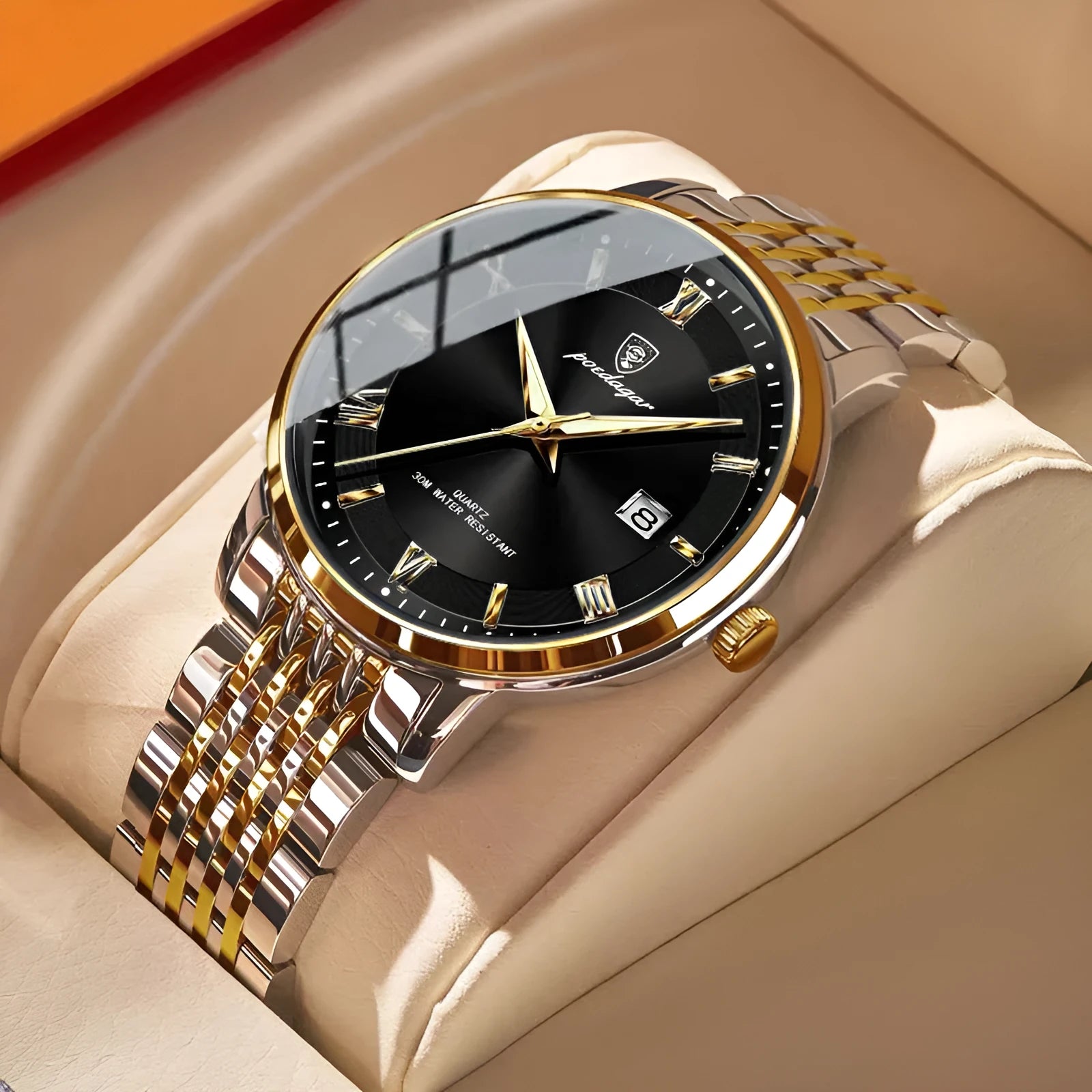 Men's waterproof luminous calendar quartz watch with precision steel case and mineral reinforced mirror