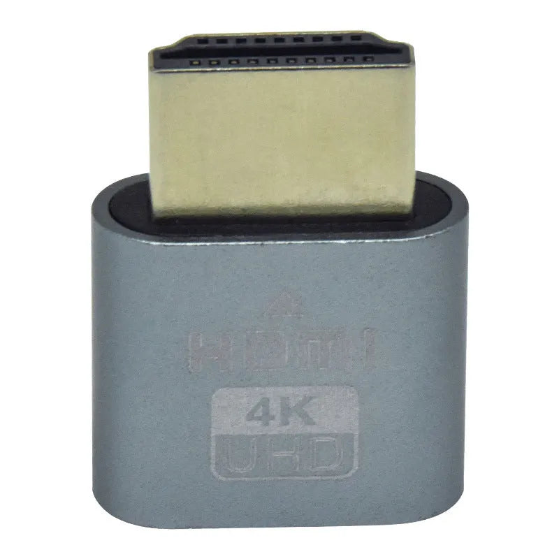 Graphics card virtual display dongle with HDMI or DP connector in black, gold, or silver finish.