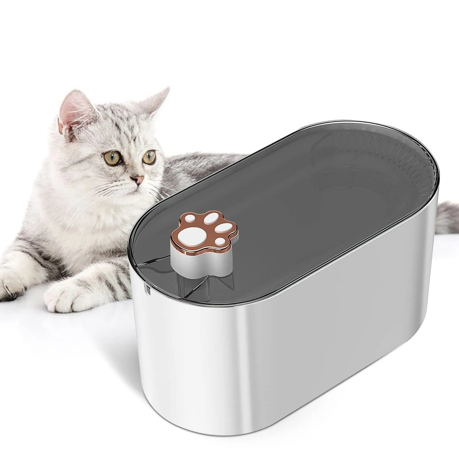 Berlin blue 3L automatic pet water fountain with pump and filter on a floor.