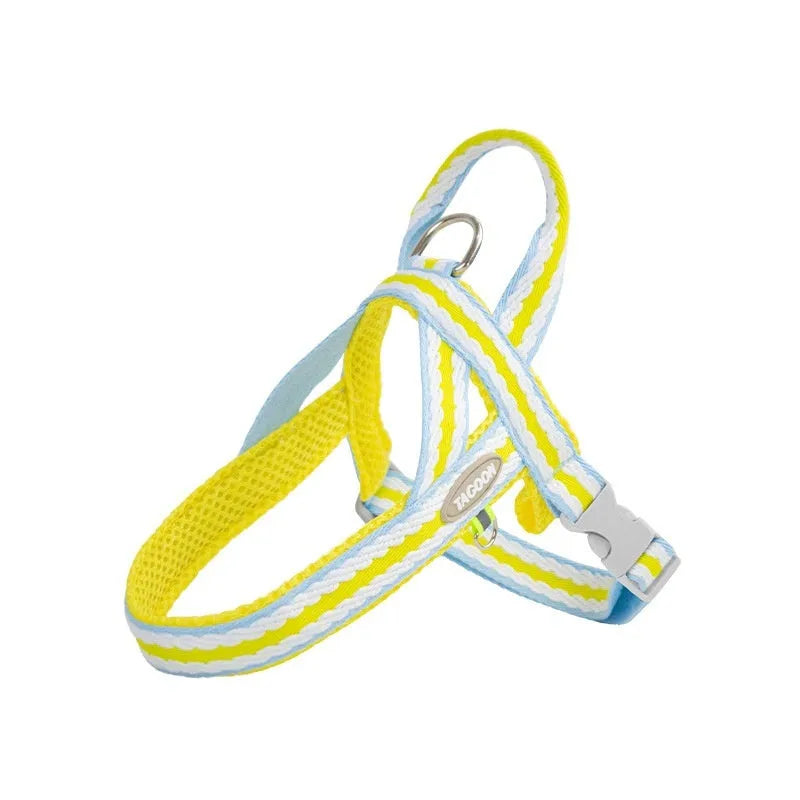 Polyester dog harness with Y-shaped chest strap and integrated hand-holding rope in four colour options
