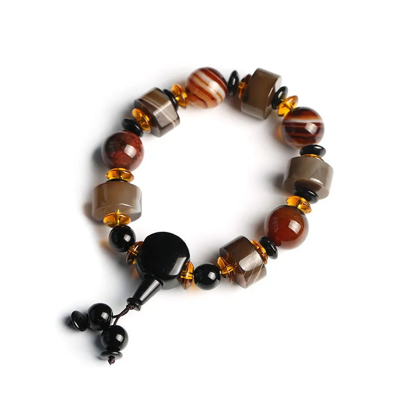 Natural agate bracelet with sardonyx, white, red, and black agate beads in geometric ethnic design