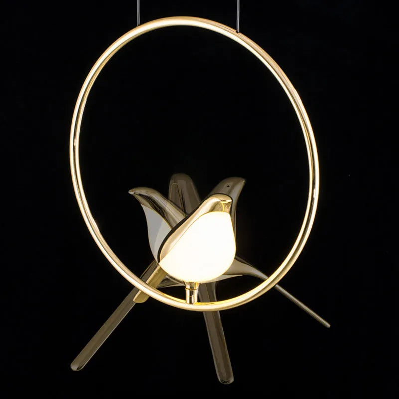 Modern minimalist magpie bird design chandelier with long 150cm drop and single LED light head