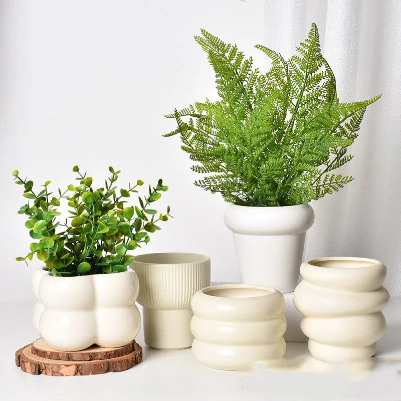 Roman column matte yellow ceramic flowerpot for indoor plant decoration