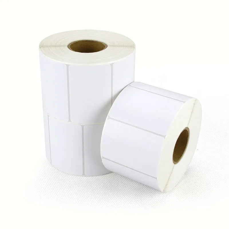 Roll of white 40x40mm thermal adhesive label paper with 160 sheets for retail pricing
