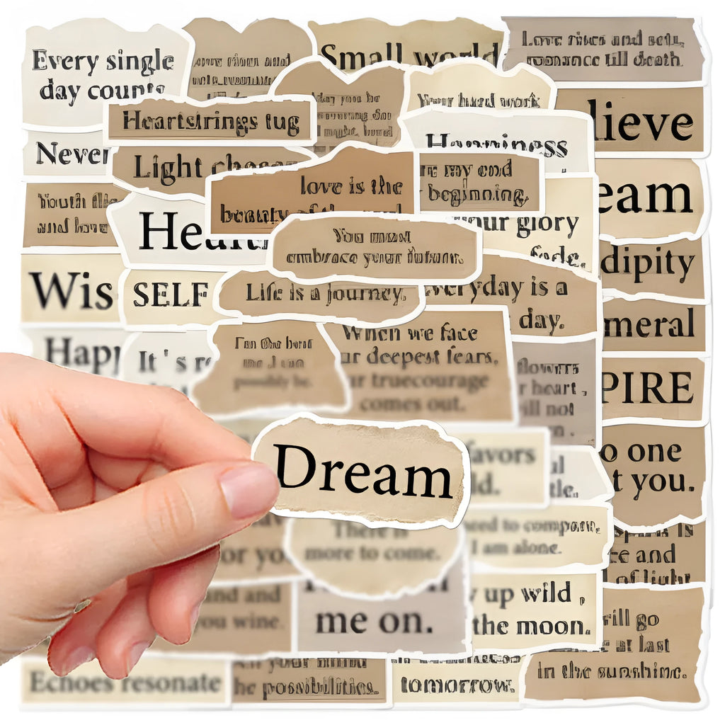 Set of 25 tear English text design TT284 decorative stickers for laptops on a white background.