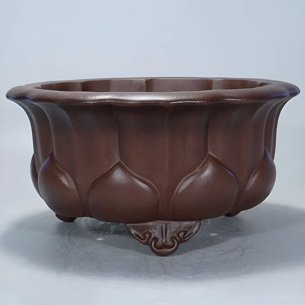 Square purple-red clay succulent pot measuring 37cm wide, showcasing classical Chinese style on a wooden surface.