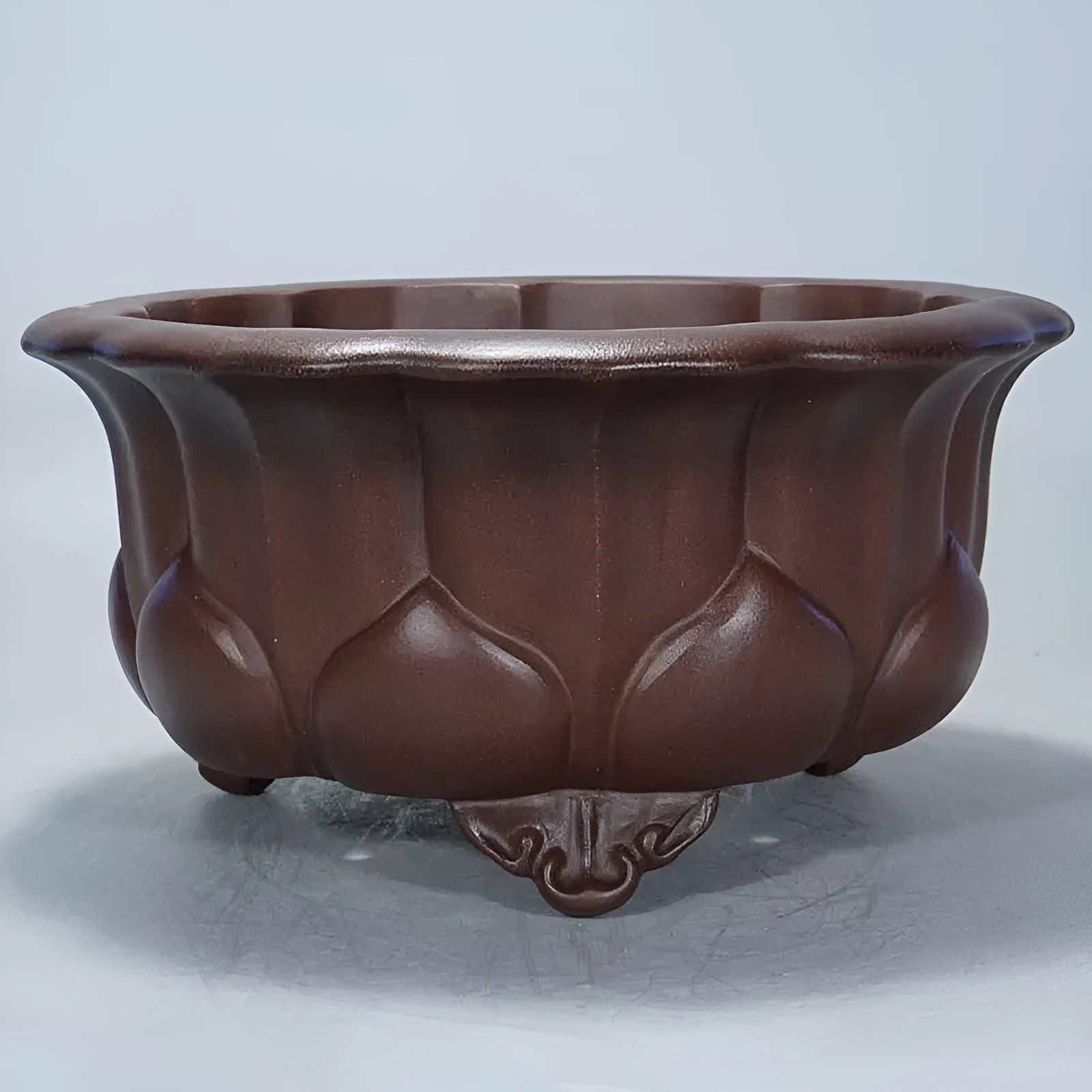 Square purple-red clay succulent pot measuring 37cm wide, showcasing classical Chinese style on a wooden surface.