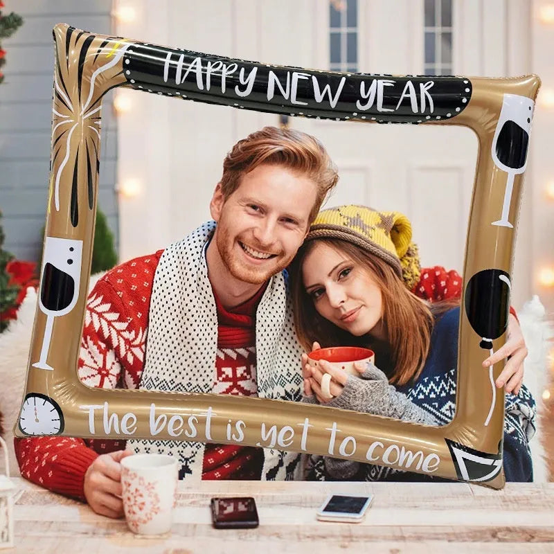 Large red and green Christmas inflatable photo frame with PVC material.