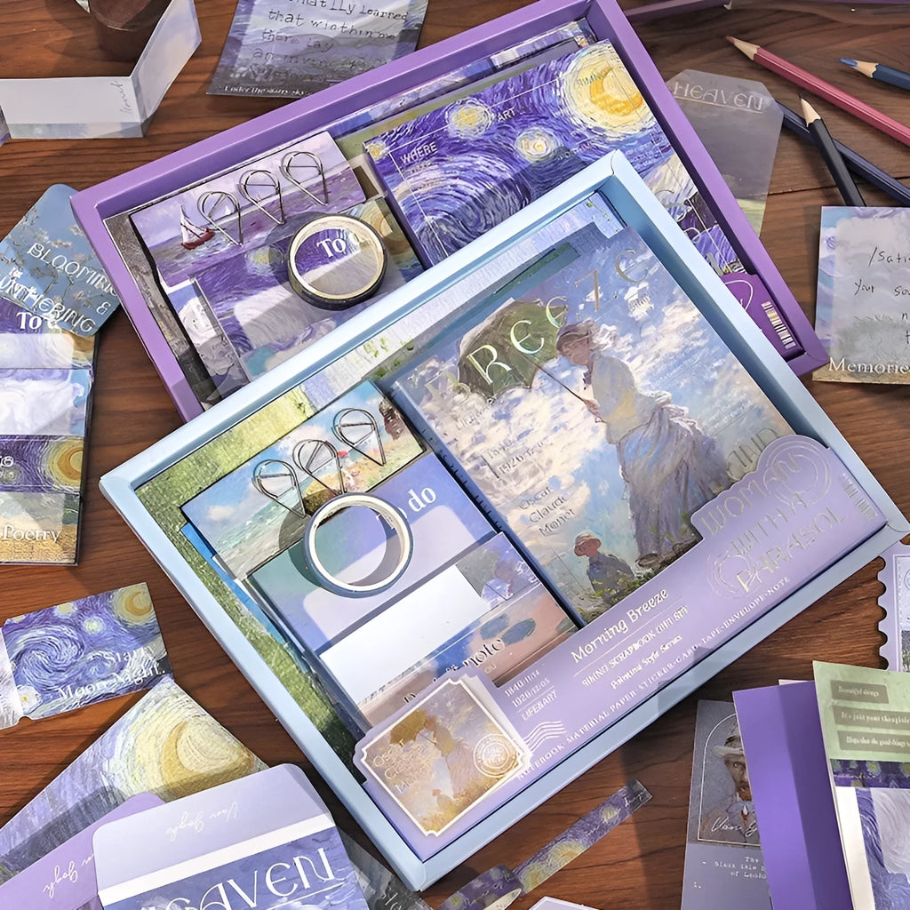 A6 retro style plaid creative journal gift box set with notebook, bookclothes, cards, photo frames, stickers, and paper tape.