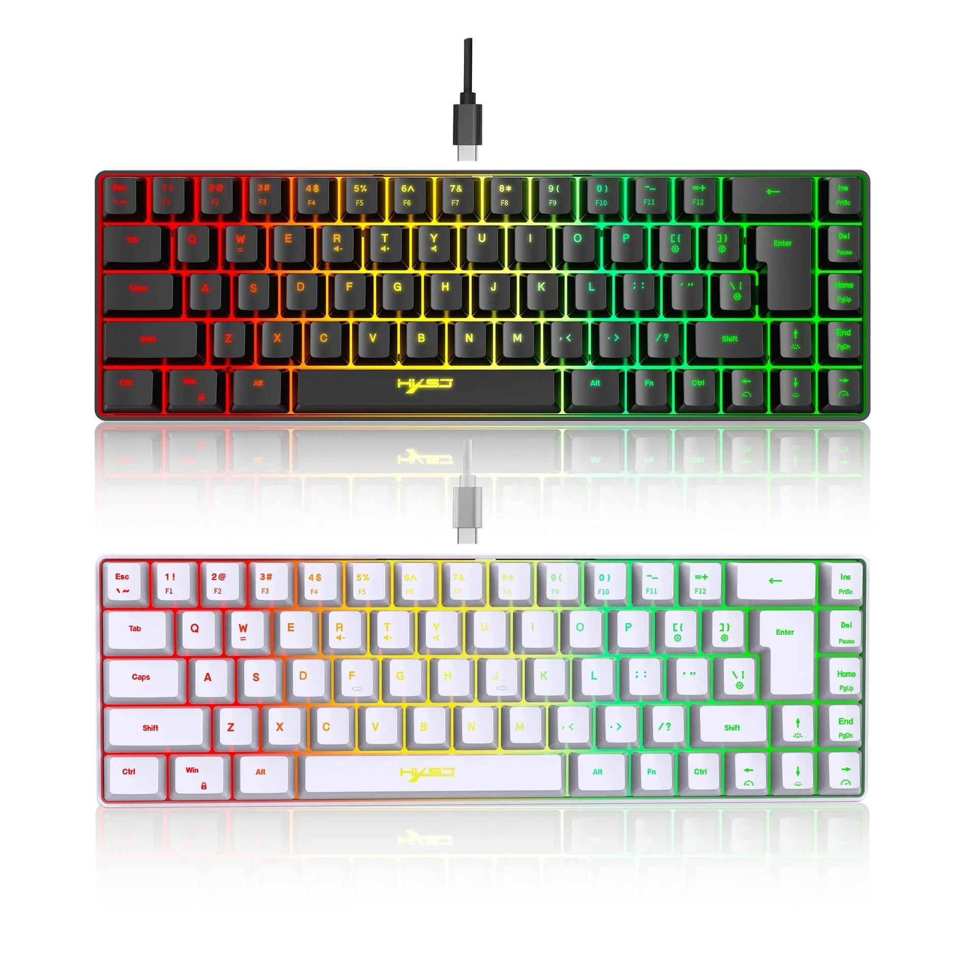 Mechanical feeling membrane gaming keyboard with 68 keys, ABS plastic, wired USB cable, black colour